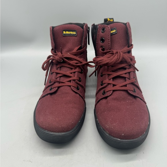 Dr. Martens Shoreditch Burgundy Red Canvas Lace Up Combat Boots Women Size 7 - Picture 3 of 7